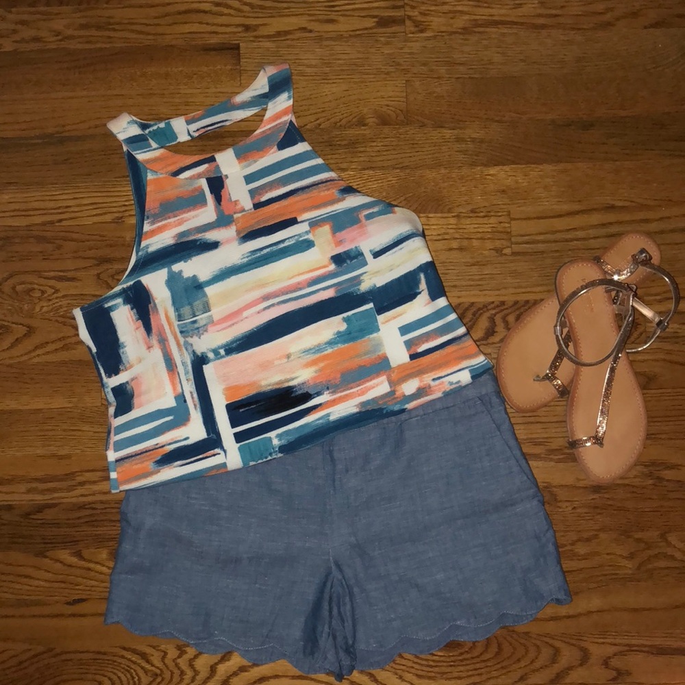 LOFT Chambray Scalloped Edge Shorts